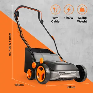 VonHaus Artificial Grass Brush 1800W, Electric Artificial Grass/Lawn Sweeper Cleaner Machine, 45L Collection Bag and 10m Cable