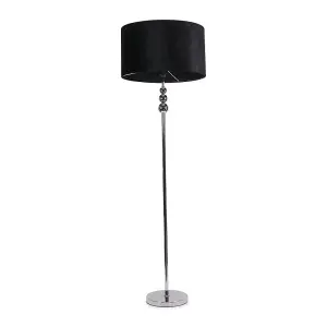 ValueLights Marissa Chrome Stacked Ball Floor Lamp with Black Velvet Shade - LED Bulb Included