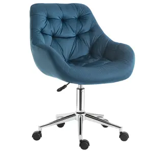 Vinsetto Home Office Chair Velvet Ergonomic Computer Chair Comfy Desk Chair with Adjustable Height, Arm and Back Support, Blue