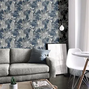 Muriva Blue Wildlife Shimmer effect Embossed Wallpaper