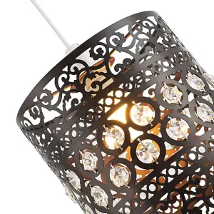 Traditional and Ornate Bronze Easy Fit Pendant Shade with Clear Acrylic Droplets