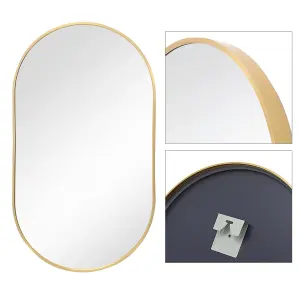 Gold Wall Mounted Oval Bathroom Framed Mirror Vanity Mirror W 400 x H 700 mm