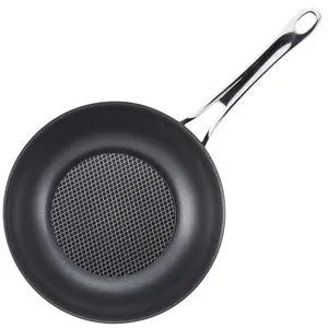 Anolon X SearTech Black Round Aluminium Induction Suitable Dishwasher Safe Wok Pan with Lid 25cm