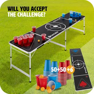 Drink Pong Table - foldable, height-adjustable, includes cups