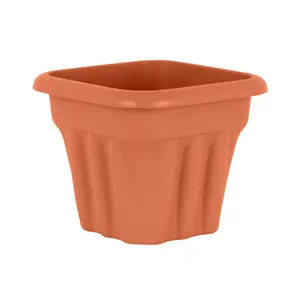 Wham 6x Vista Terracotta Plastic Planter, Square Garden Plant Pot, Extra Small Floor Pot (25cm, 5.5L, Pack of 6)