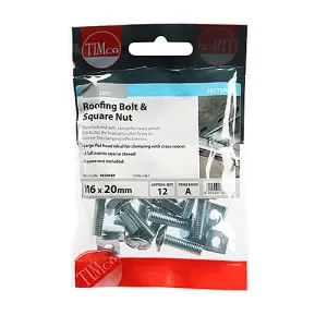 TIMCO Roofing Bolts & Square Nuts Silver - M6 x 20