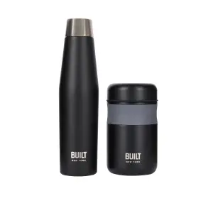 BUILT Apex 2 Piece Insulated Water Bottle & Thermal Food Flask Lunch Set, Black