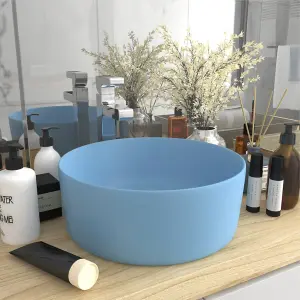 vidaXL Luxury Wash Basin Round Matt Light Blue 40x15 cm Ceramic