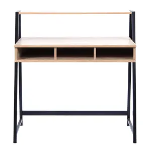 Nautilus Designs Oak Computer Desk with Black Frame & Upper Storage Shelf