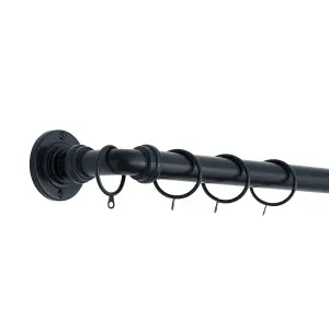 A.Unique Home Room Darkening Metal Extendable Curtain Pole with Rings and Fittings - Black, 120cm - 220cmApprox