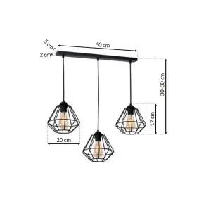 Milagro Colin Black Pendant Lamp 3XE27 Hand Made Matt Black Cage Style Lamps Creating Industrial Chic