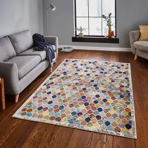 Multi Funky Easy to Clean Abstract Rug For Dining Room -60 X 230cm (Runner)