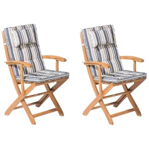 Set of 2 Garden Chairs with Cushions MAUI Acacia Wood Multicolour