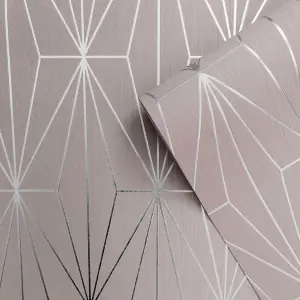 Muriva Blush & Silver Geometric Metallic effect Embossed Wallpaper