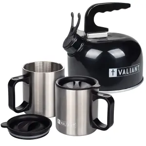 Valiant Camping Kettle Black & Insulated Mug Set