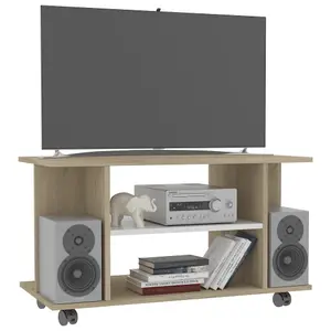 Berkfield TV Cabinet with Castors White and Sonoma Oak 80x40x40 cm Engineered Wood