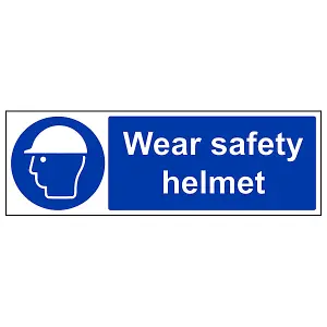 Wear Safety Helmet PPE Protection Sign - Rigid Plastic 300x100mm (x3)