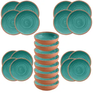 Purely Home Rustic Swirl Turquoise Melamine 24 Piece Outdoor Dinnerware Set of 8