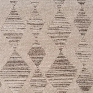 Neutral Beige Distressed Diamond Tonal Soft Living Area Rug 200x290cm