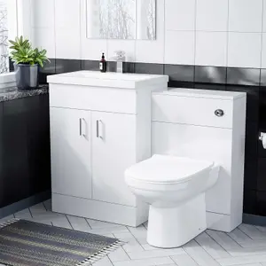 Nes Home Nanuya 600mm White Freestanding MDF Vanity Basin, WC Unit & BTW Toilet