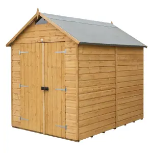 Rowlinson Shiplap 8x6 ft Apex Honey-brown Wooden Dip treated 2 door Shed with floor & 1 window (Base included)