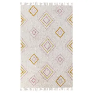 Cotton Area Rug Geometric Pattern 140 x 200 cm Off White LASHE