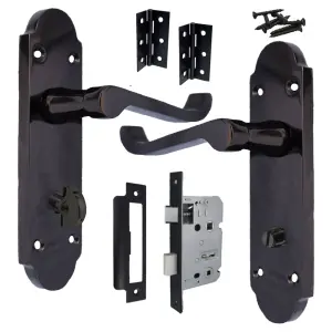 Epsom Door Handle Bathroom Lock Scroll Lever - Black Nickel Pack Hinges