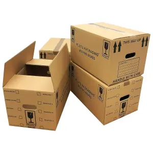 20 x Large Printed 18x12x10" House Moving Storage Boxes With Built In Carry Handles & Room List