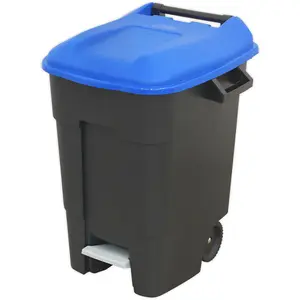 Durable 100L Blue Wheelie Bin with Foot Pedal and Two 200mm Wheels