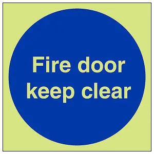 Fire Door Keep Clear Mandatory Sign - Glow in the Dark 150x150mm (x3)