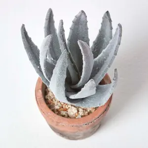 Homescapes Aloe Vera Artificial Succulent in Decorative Rustic Terracotta Pot, 21 cm Tall