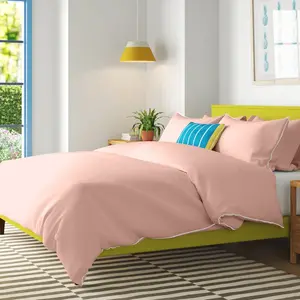 Cotton Solid Colour Duvet Cover with Pillowcases Blush / Super King Duvet Cover + 2 Pillowcases