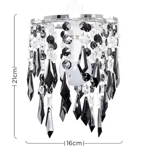 ValueLights Elegant Chandelier Design Ceiling Pendant Light Shade With Black And Clear Acrylic Jewel Droplets