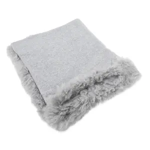 Woven Grey Wool Blanket Sheepskin Trim