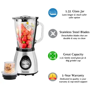 Innoteck Kitchen Pro 5 Speed Blender with 1.5L Glass Jar Plus Coffee grinder Combo  for Smoothie, Juice Mixing and Ice Crush -500W