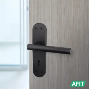 AFIT Matt Black Door Handle Key Lock Set - 1 Pair of Internal T-Bar Handles, Hinges (76mm), Sash Lock (64mm) & Keys - Olvera Range