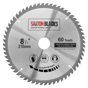 Saxton TCT21060T TCT Circular Saw Blade 210mm x 60 Teeth x 30mm Bore + 16, 20 and 25mm Rings