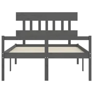 Berkfield Bed Frame with Headboard Grey Double Solid Wood