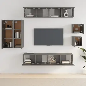 Berkfield 8 Piece TV Cabinet Set Black Engineered Wood