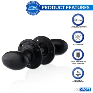 XFORT 63mm Black Antique Oval Mortice Knob Set, 1 Pair