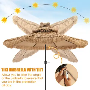 Costway 2.85M Thatched Tiki Umbrella Hawaiian Style Hula Patio Beach Umbrella