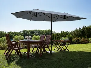 Double Canopy Garden Parasol 2.7 x 4.6 m Dark Grey SIBILLA