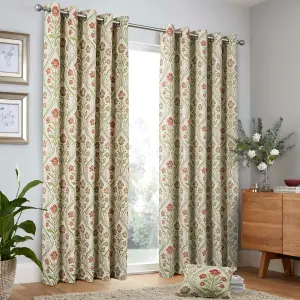 Estelle Woven Floral Pair of Eyelet Curtains