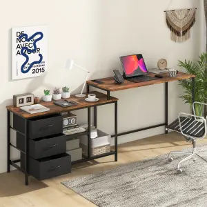 Costway L-Shaped Computer Desk Convertible Home Office Table with 3 Drawers