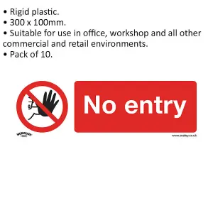 10-Pack NO ENTRY Health & Safety Signs - Durable Rigid Plastic Warning Plates 300x100mm