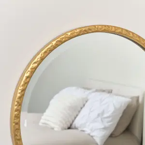 Melody Maison Round Gold Hammered Wall Mirror - 40cm x 40cm