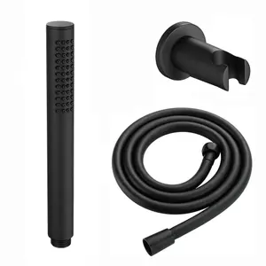 ENKI Black Round Pencil Silicone Jet Brass Hand Shower with Hose & Wall Bracket EH020