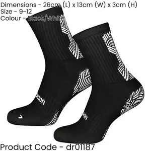 Size 9-12 ADULT Anti Slip Grip Sports Socks - BLACK - Football Gym Running