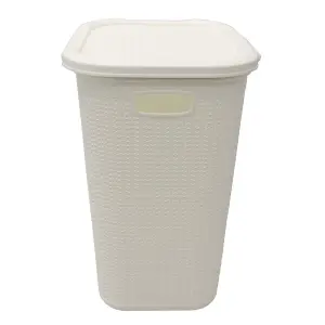 JVL Knit Design Loop Plastic Rectangular Lidded Washing Laundry Basket, Ivory