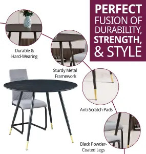 Hallowood Furniture Finley Small Round Dining Table in Black Finish with 4 High Back Light Grey Fabric Chairs